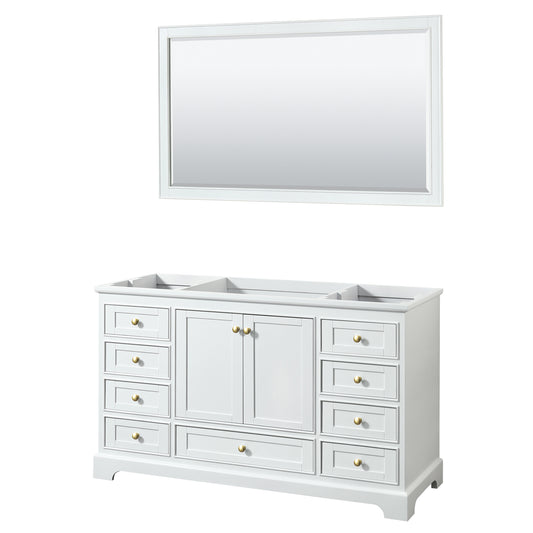 Deborah 60" Single Vanity in White, No Top, Brushed Gold Trim, 58" Mirror