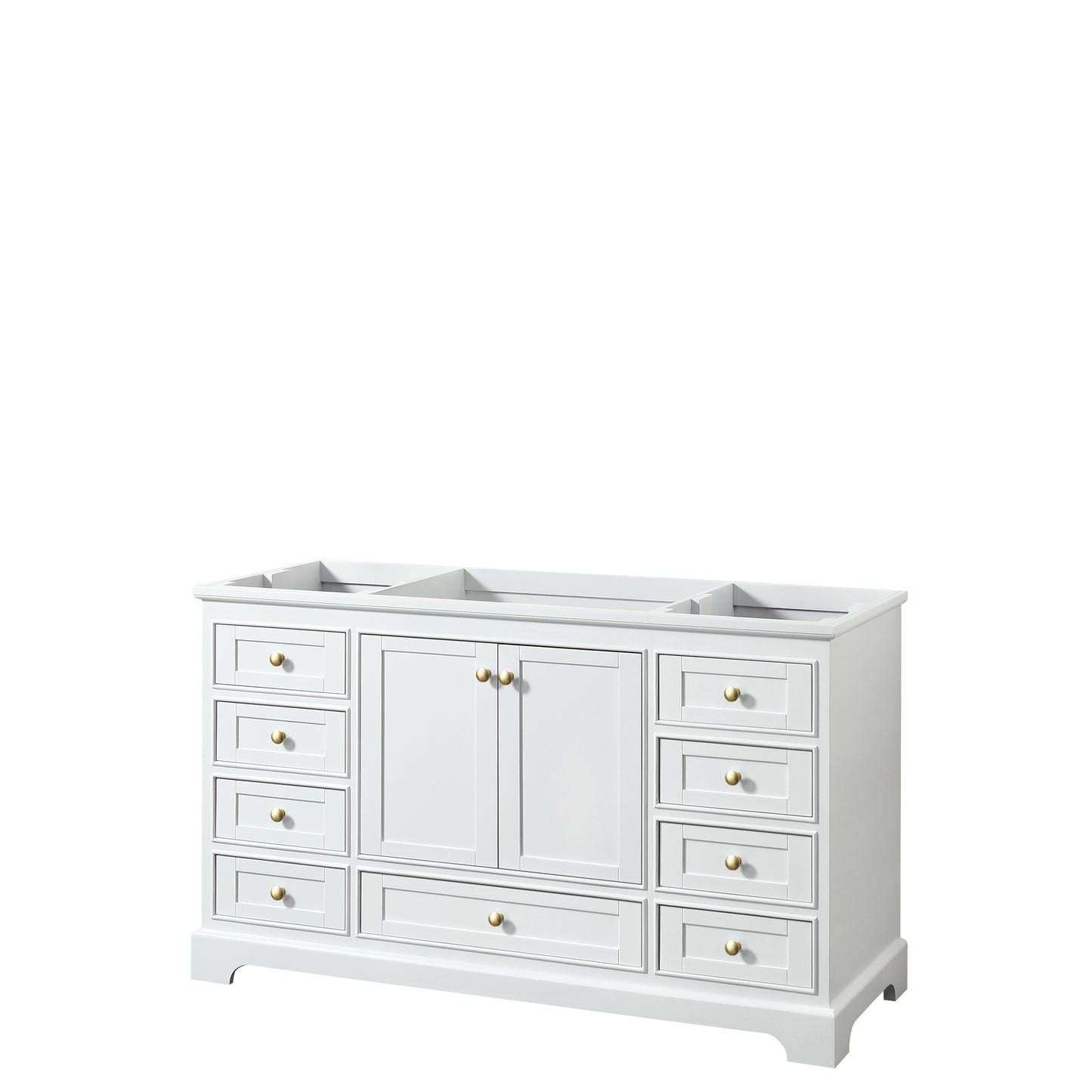 Deborah 60" Single Vanity in White, No Top, Brushed Gold Trim, No Mirror