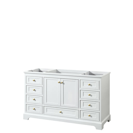 Deborah 60" Single Vanity in White, No Top, Brushed Gold Trim, No Mirror