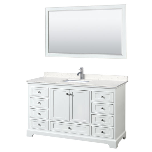 Deborah 60" Single Vanity in White, Carrara Cultured Marble Top, 58" Mirror
