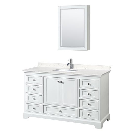 Deborah 60" Single Vanity in White, Carrara Marble Top, Medicine Cabinet
