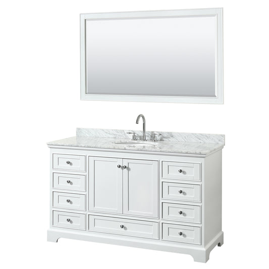 Deborah 60" Single Vanity in White, Top, Oval Sink, 58" Mirror