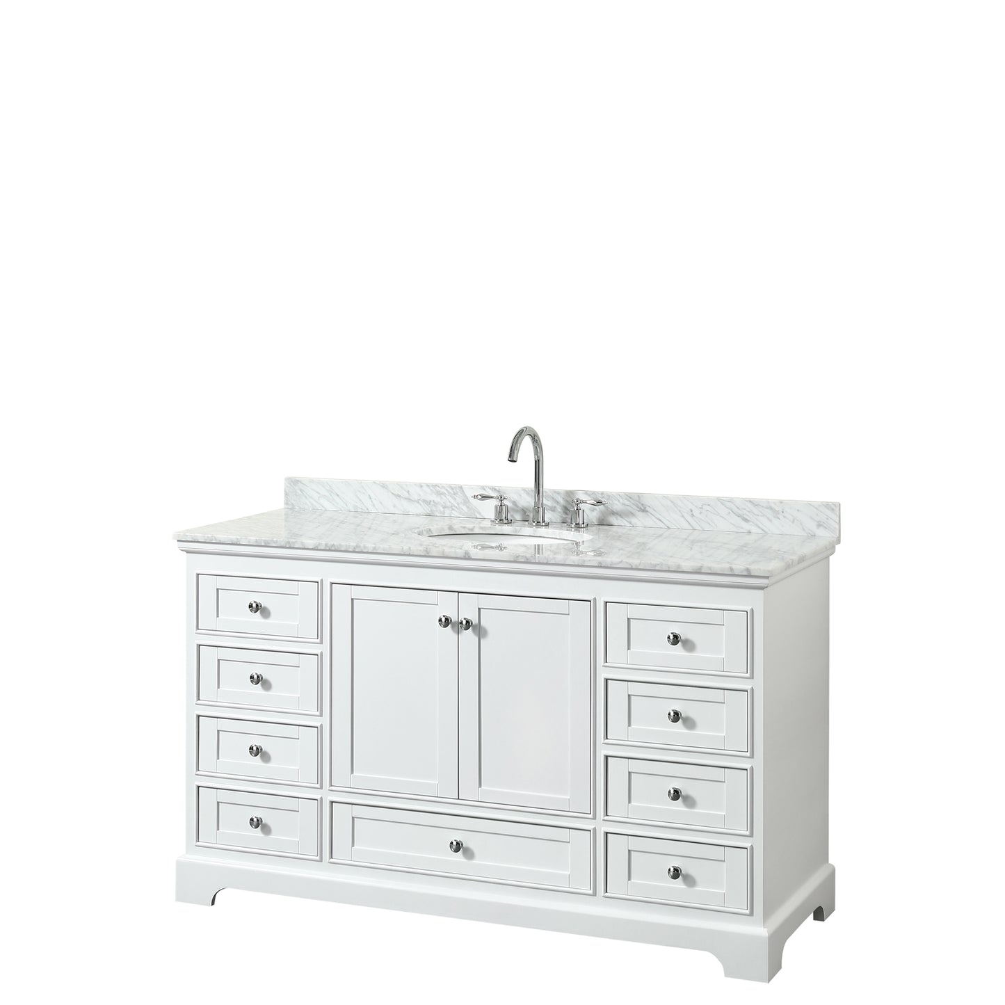 Deborah 60 Inch Single Bathroom Vanity in White, White Carrara Marble Countertop, Undermount Oval Sink, and No Mirror