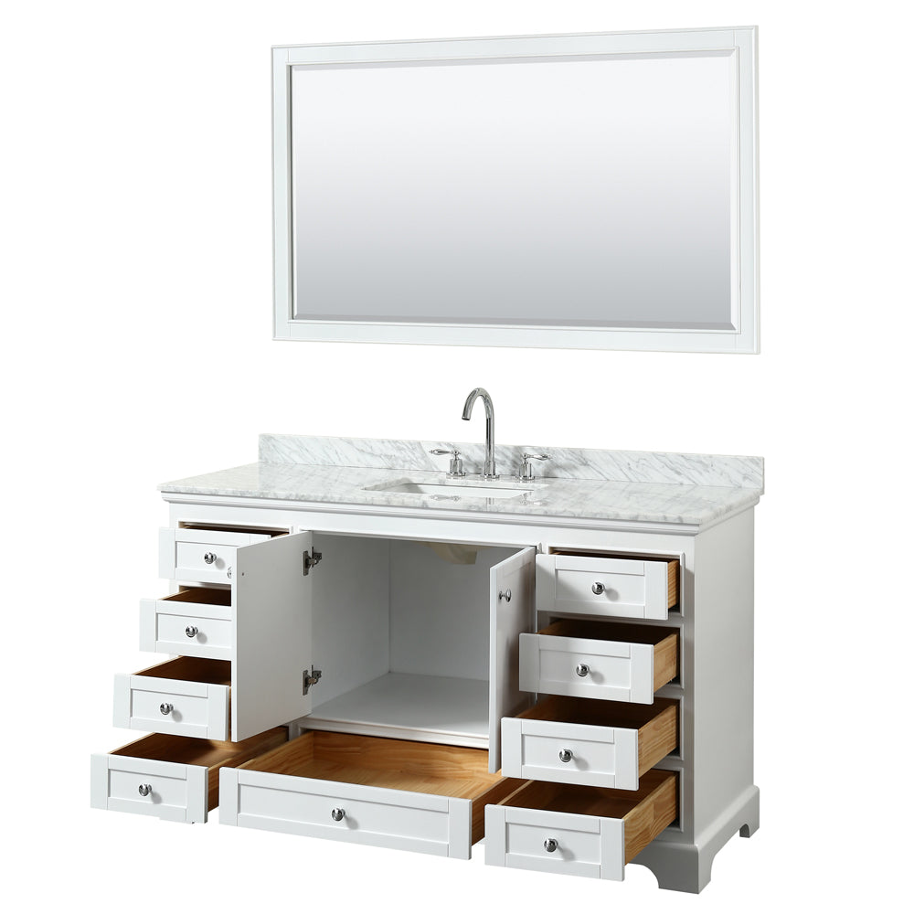 Deborah 60" Single Vanity in White, Top, Square Sink, 58" Mirror