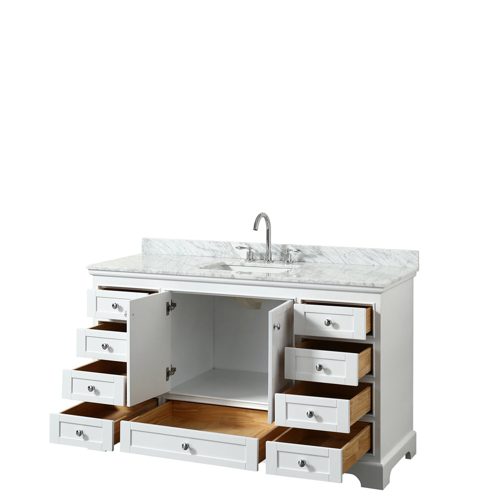 Deborah 60" Single Vanity in White, Top, Square Sink, No Mirror