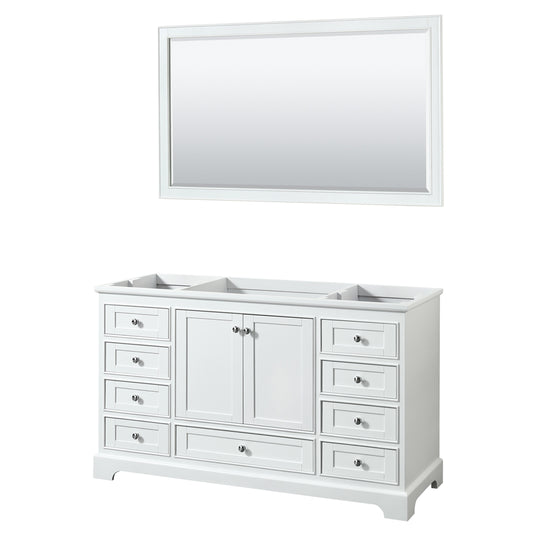 Deborah 60 inch Single Bathroom Vanity in White, No Countertop, No Sink, and 58 inch Mirror