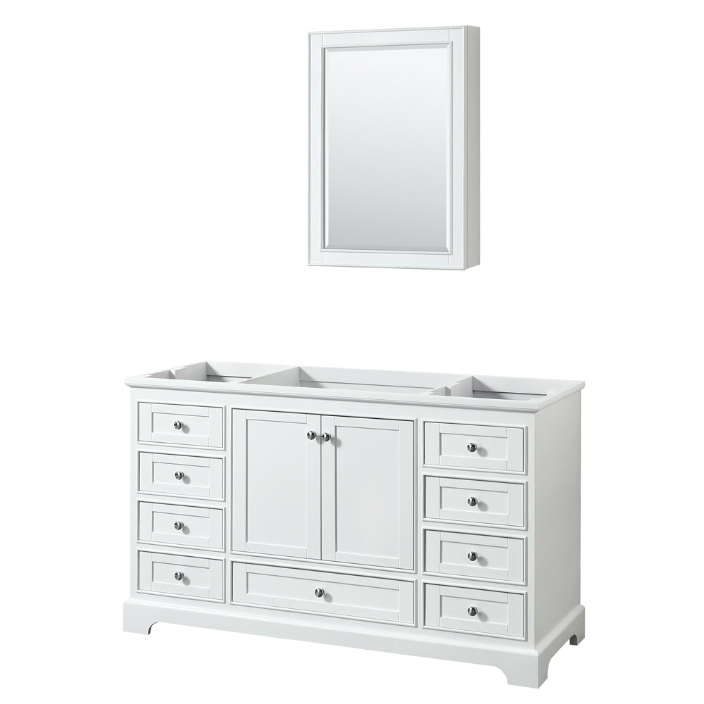 Deborah 60 inch Single Bathroom Vanity in White, No Countertop, No Sink, and Medicine Cabinet