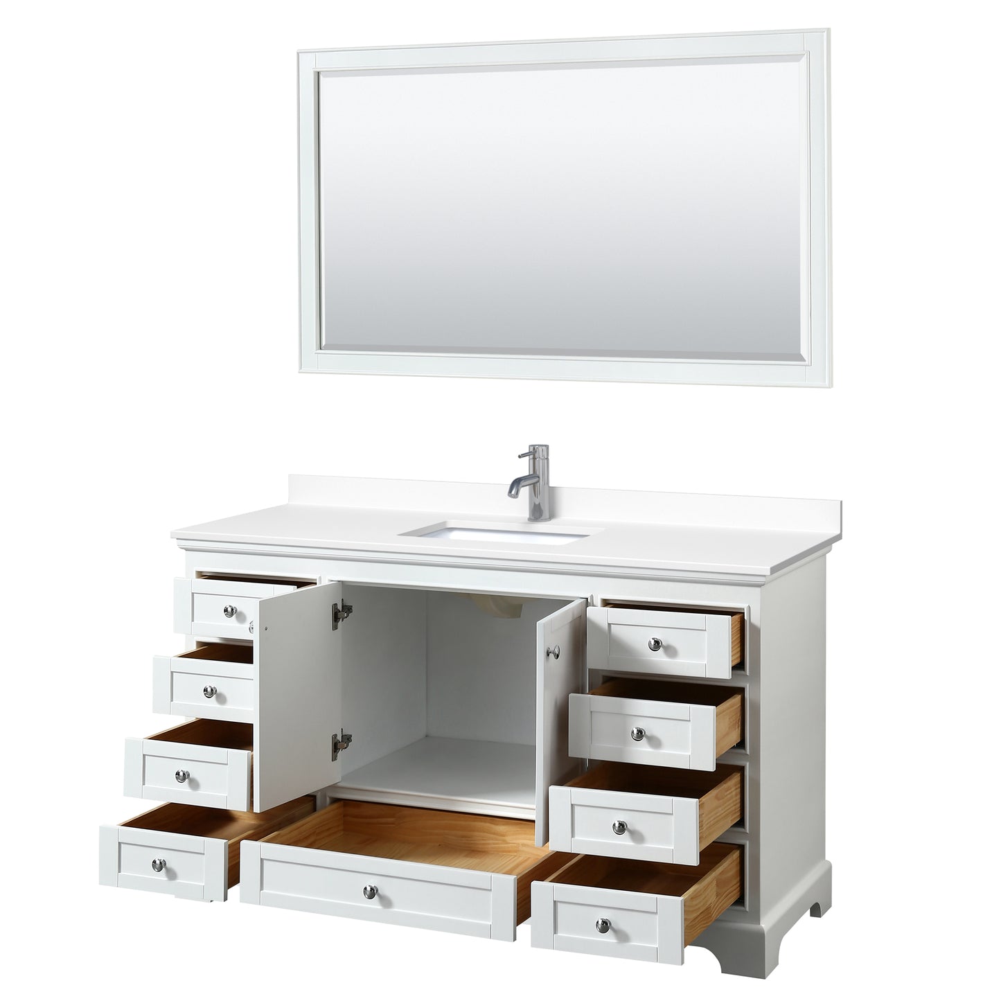 Deborah 60" Single Vanity in White, White Cultured Marble Top, Sink, 58" Mirror