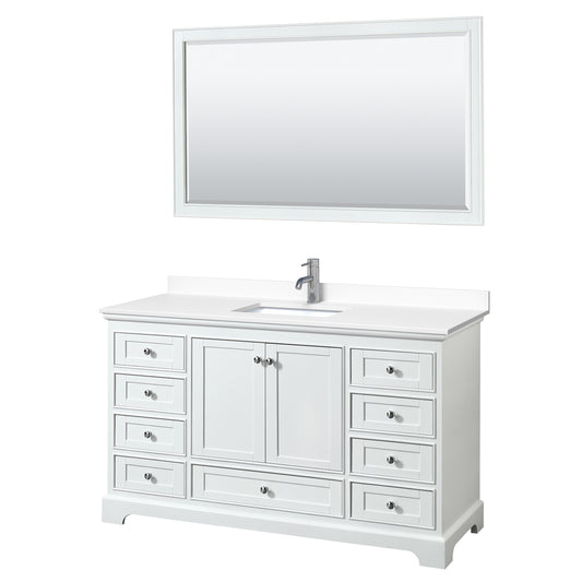 Deborah 60" Single Vanity in White, White Cultured Marble Top, Sink, 58" Mirror