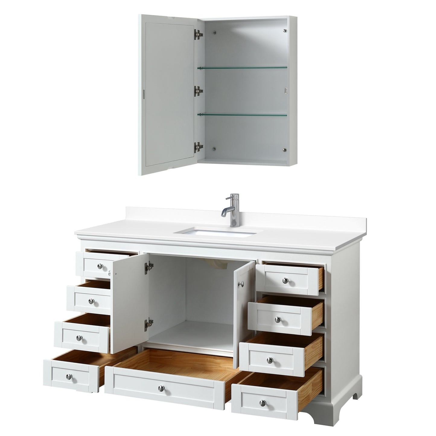 Deborah 60" Single Vanity in White, White Cultured Marble Top, Medicine Cabinet