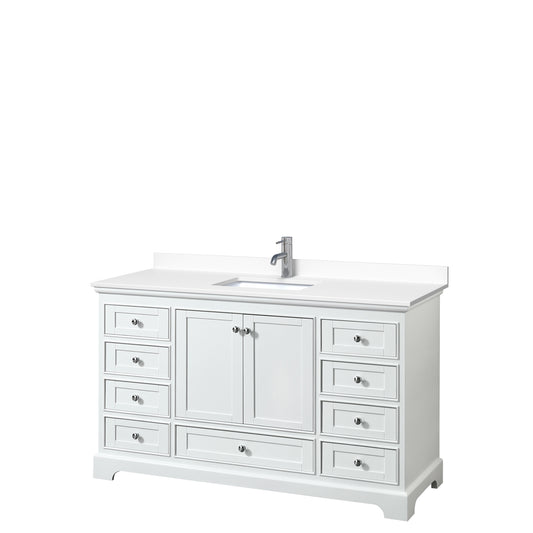Deborah 60" Single Vanity in White, White Cultured Marble Top, Sink