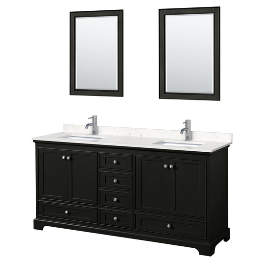Deborah 72" Double Vanity in Espresso, Carrara Cultured Marble Top, 24" Mirrors