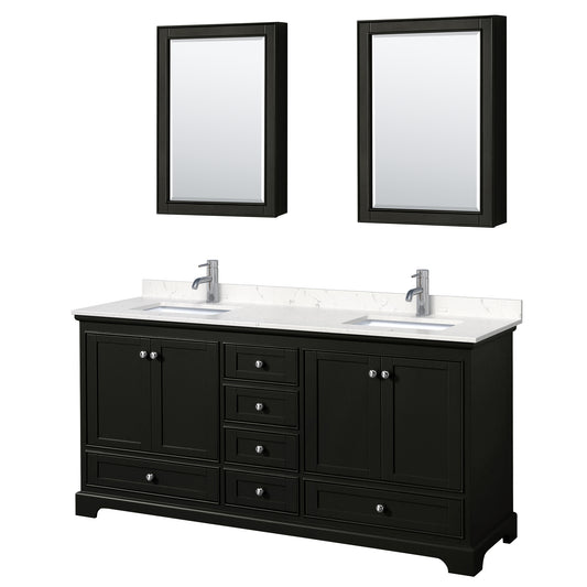 Deborah 72" Double Vanity in Espresso, Carrara Marble Top, Medicine Cabinets
