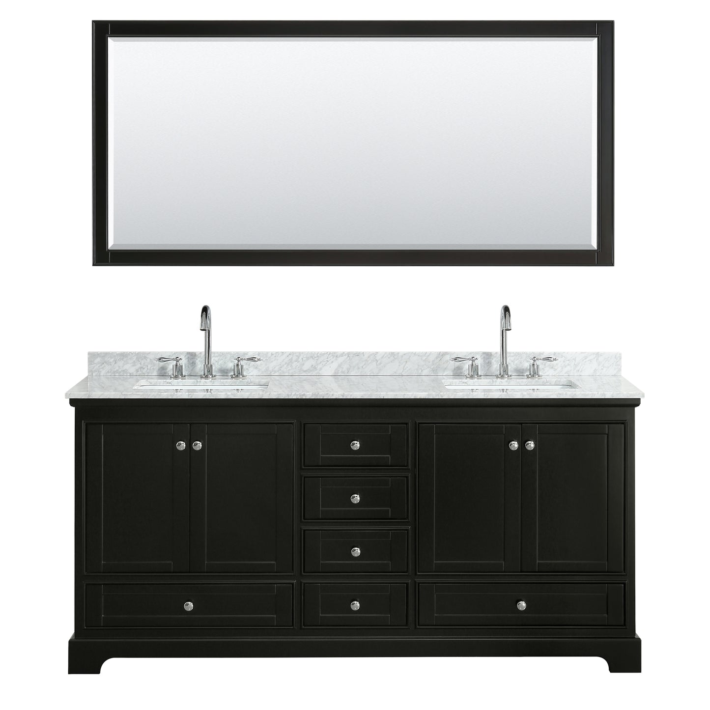 Deborah 72" Double Vanity in Dark Espresso, Top, Square Sinks, 70" Mirror