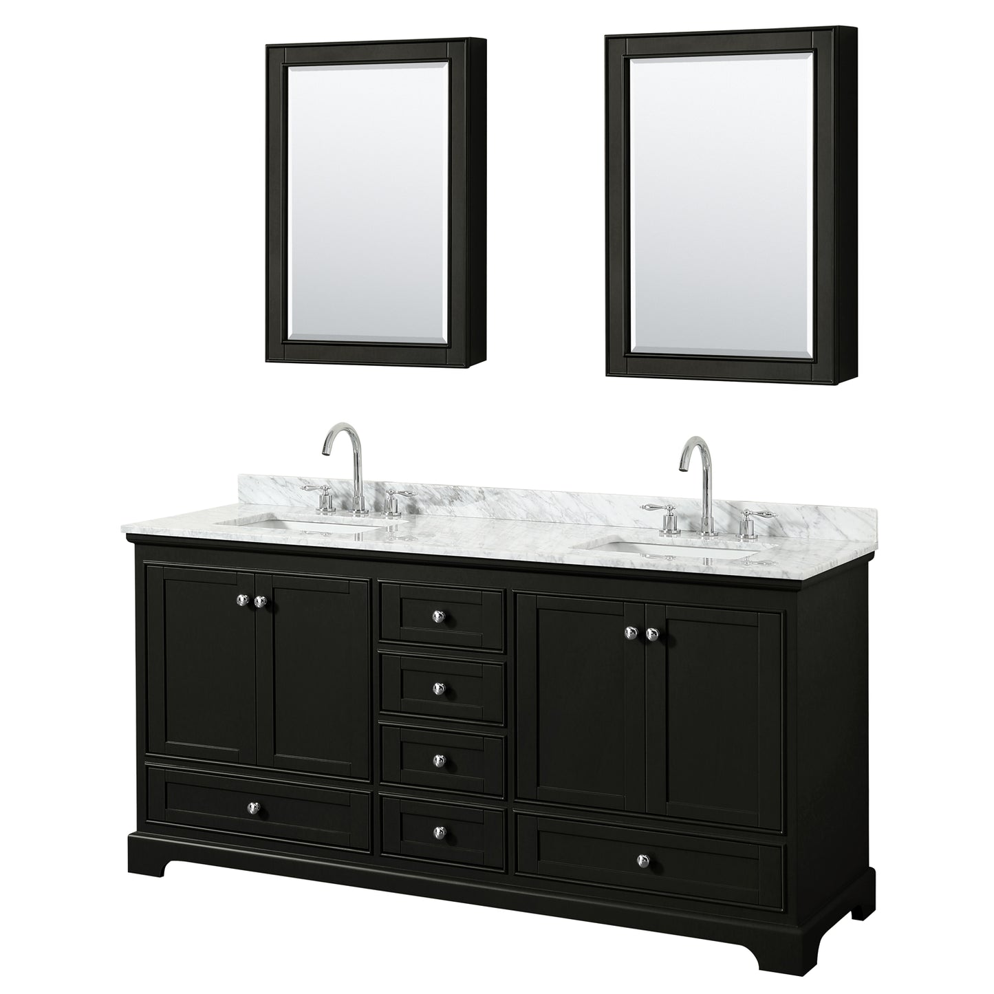 Deborah 72" Double Vanity in Dark Espresso, Top, Square Sinks, Medicine Cabinets