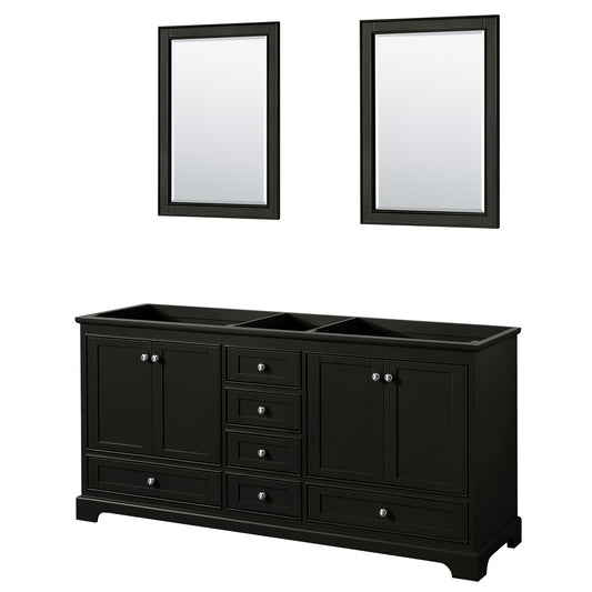 Deborah 72 Inch Double Bathroom Vanity in Dark Espresso, No Countertop, No Sinks, and 24 Inch Mirrors