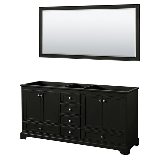 Deborah 72 Inch Double Bathroom Vanity in Dark Espresso, No Countertop, No Sinks, and 70 Inch Mirror