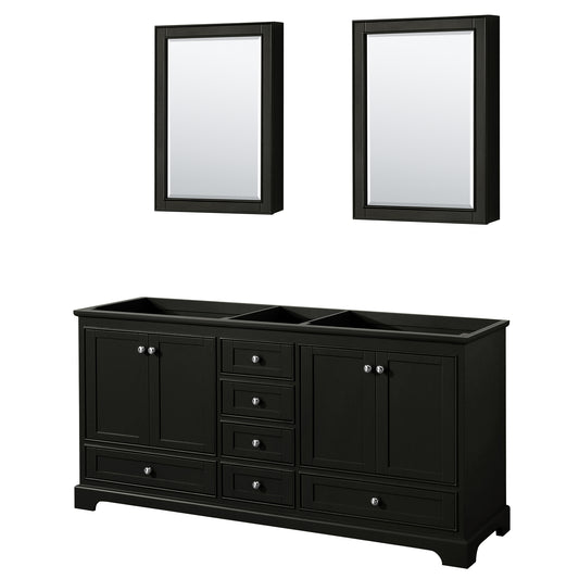 Deborah 72 Inch Double Bathroom Vanity in Dark Espresso, No Countertop, No Sinks, and Medicine Cabinets