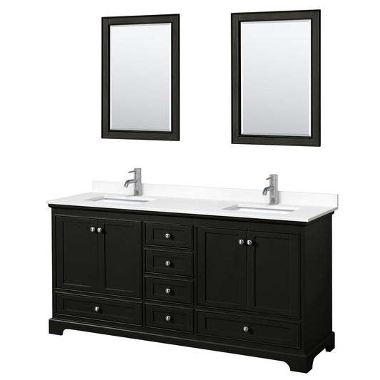 Deborah 72" Double Vanity in Espresso, White Cultured Marble Top, 24" Mirrors