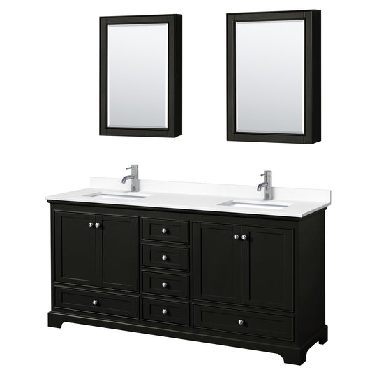 Deborah 72" Double Vanity in Espresso, White Marble Top, Medicine Cabinets