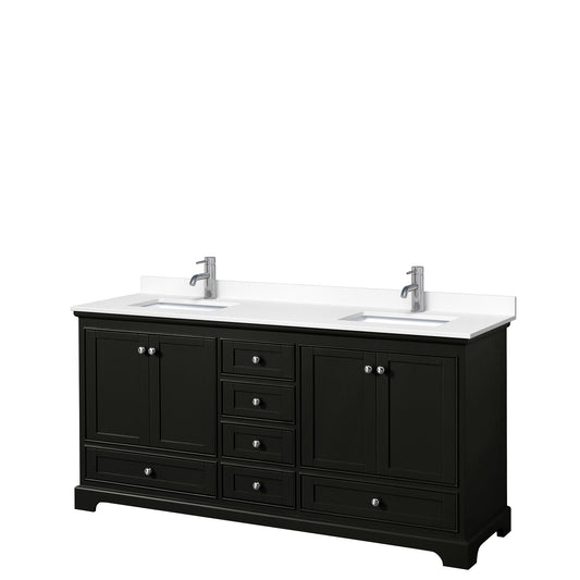 Deborah 72" Double Vanity in Dark Espresso, White Cultured Marble Top, Sinks
