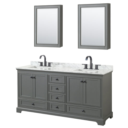 Deborah 72" Double Vanity in Dark Gray, Top, Black Trim, Medicine Cabinets