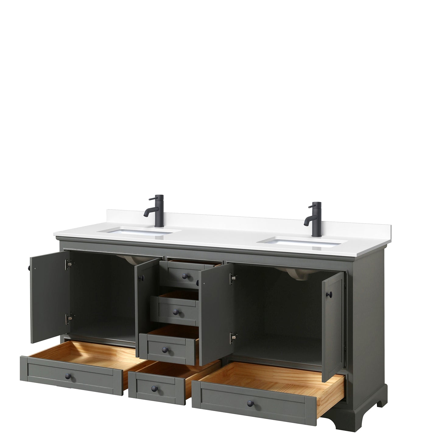 Deborah 72" Double Vanity in Dark Gray, White Cultured Marble Top, Black Trim