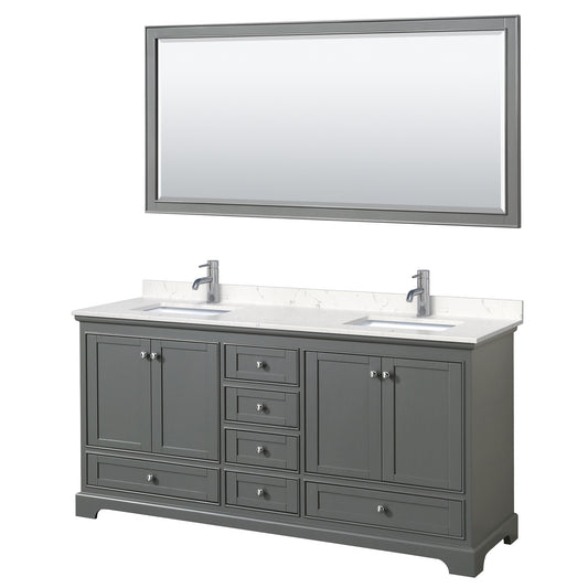Deborah 72" Double Vanity in Dark Gray, Carrara Cultured Marble Top, 70" Mirror