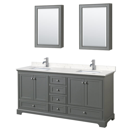 Deborah 72" Double Vanity in Gray, Carrara Marble Top, Medicine Cabinets