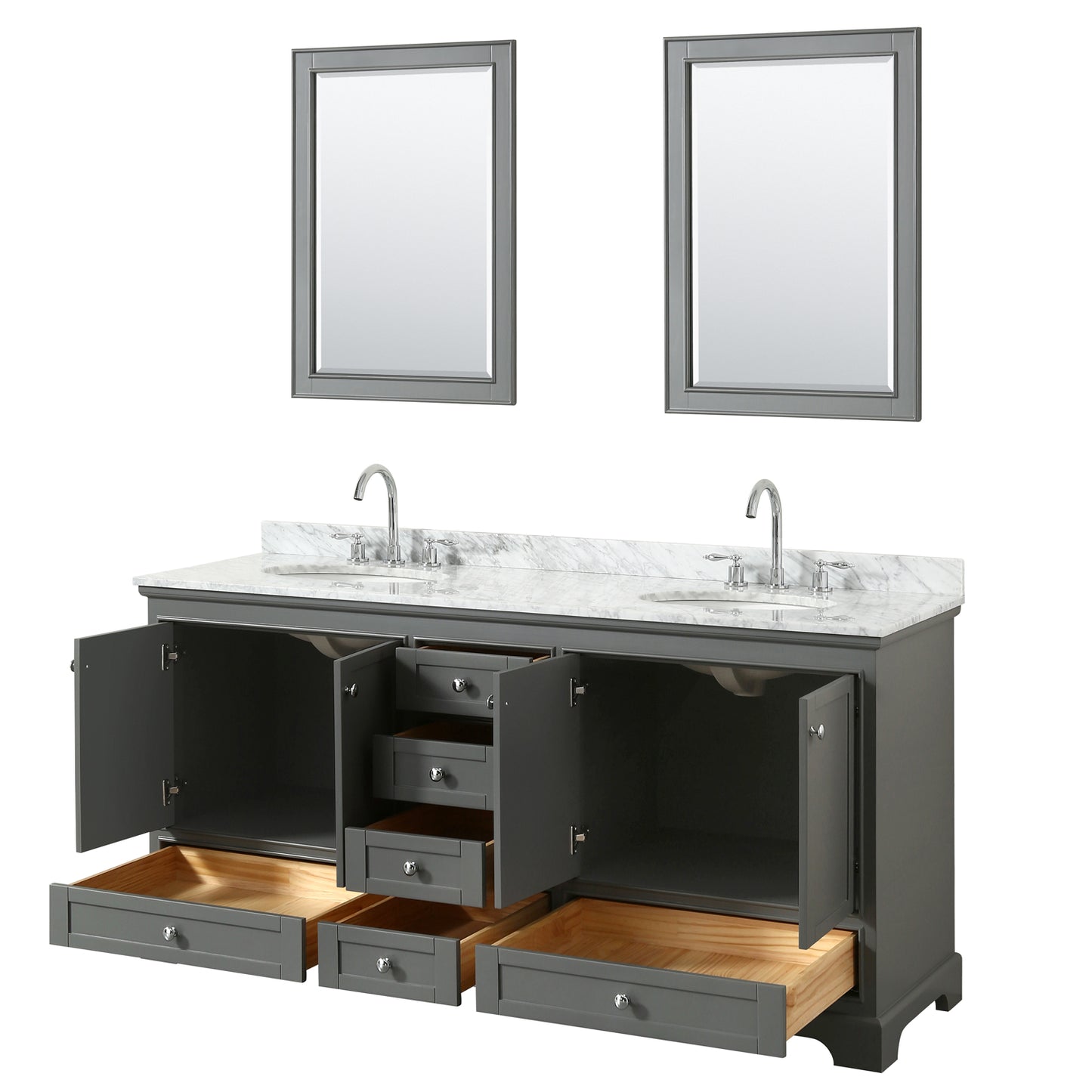 Deborah 72" Double Vanity in Dark Gray, Top, Oval Sinks, 24" Mirrors