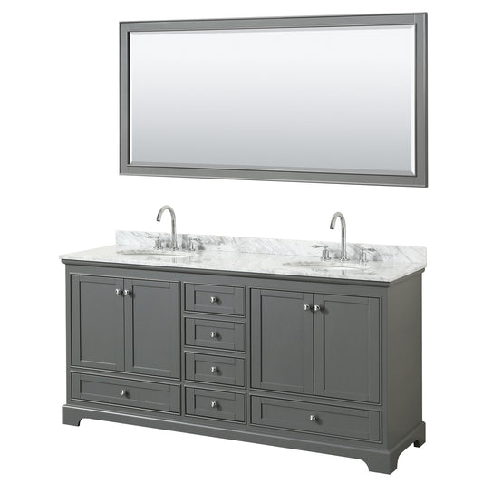 Deborah 72" Double Vanity in Dark Gray, Top, Oval Sinks, 70" Mirror