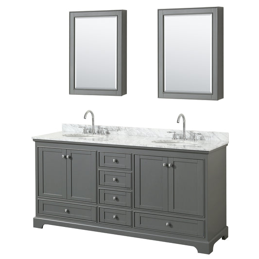 Deborah 72" Double Vanity in Dark Gray, Top, Oval Sinks, Medicine Cabinets