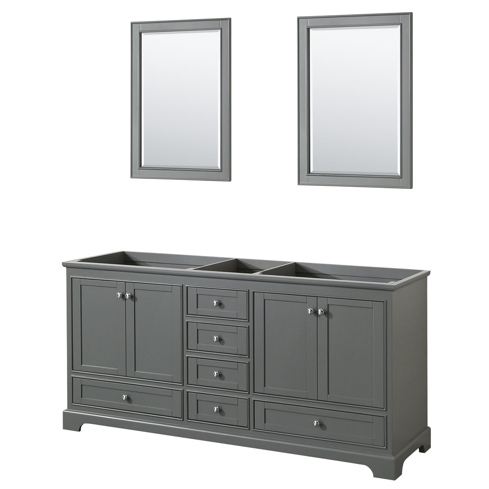 Deborah 72 inch Double Bathroom Vanity in Dark Gray, No Countertop, No Sinks, and 24 inch Mirrors