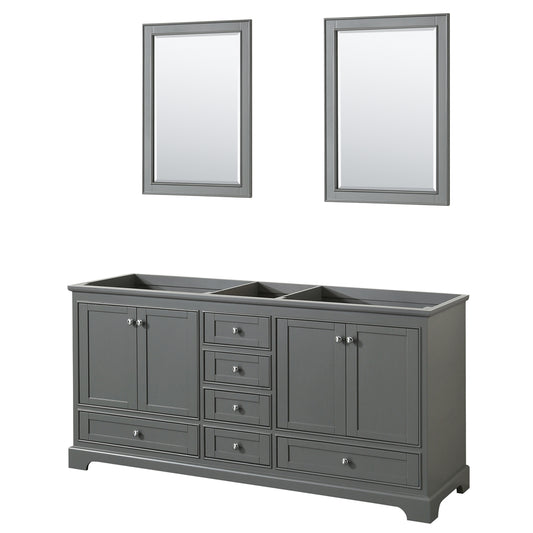 Deborah 72" Double Vanity in Dark Gray, No Top, No Sinks, 24" Mirrors