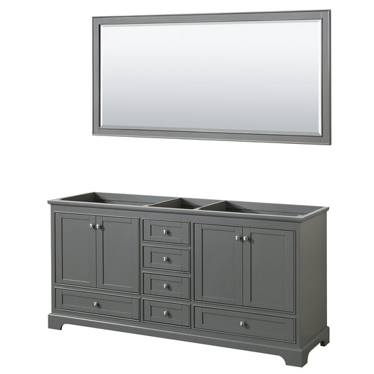 Deborah 72 Inch Double Bathroom Vanity in Dark Gray, No Countertop, No Sinks, and 70 Inch Mirror