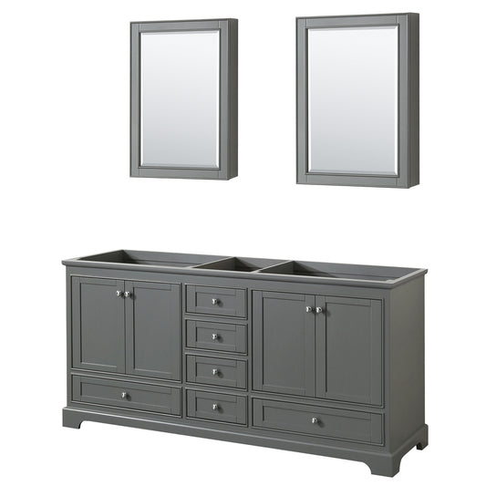 Deborah 72 inch Double Bathroom Vanity in Dark Gray, No Countertop, No Sinks, and Medicine Cabinets