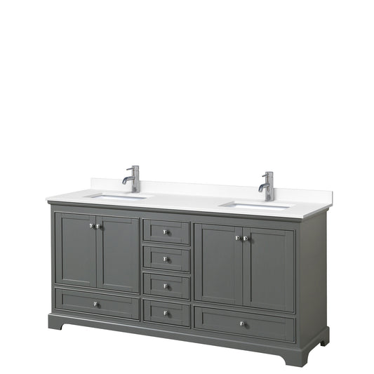 Deborah 72" Double Vanity in Dark Gray, White Cultured Marble Top, Sinks