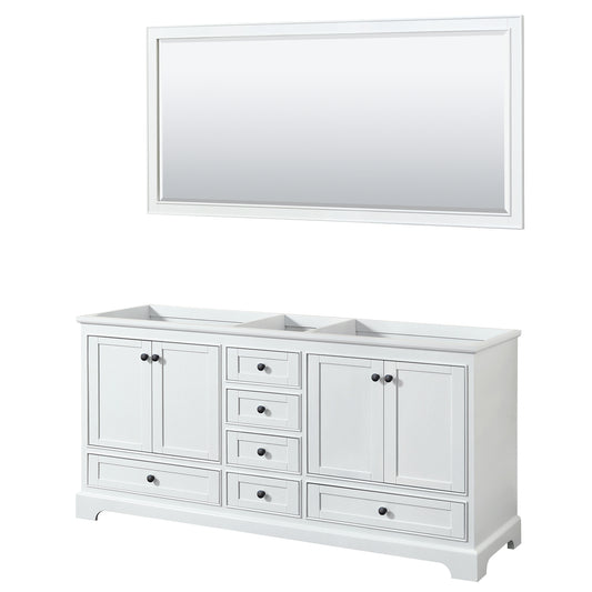 Deborah 72" Double Vanity in White, No Top, Matte Black Trim, 70" Mirror
