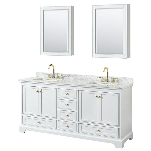 Deborah 72" Double Vanity in White, Top, Gold Trim, Medicine Cabinets