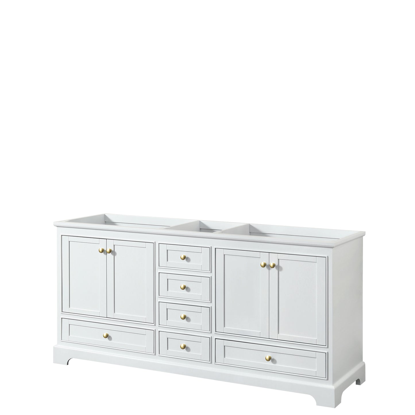 Deborah 72" Double Vanity in White, No Top, Brushed Gold Trim, No Mirrors