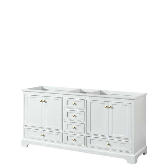Deborah 72" Double Vanity in White, No Top, Brushed Gold Trim, No Mirrors