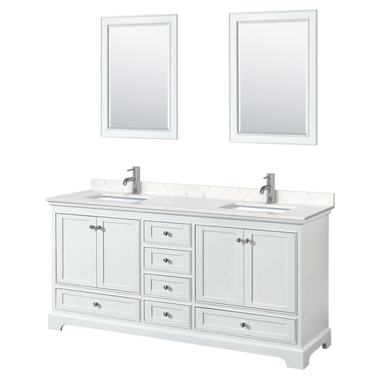 Deborah 72" Double Vanity in White, Carrara Cultured Marble Top, 24" Mirrors