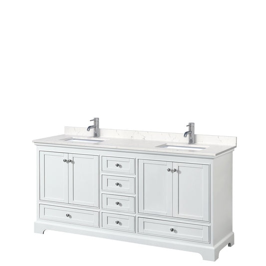 Deborah 72" Double Vanity in White, Carrara Cultured Marble Top, Sinks