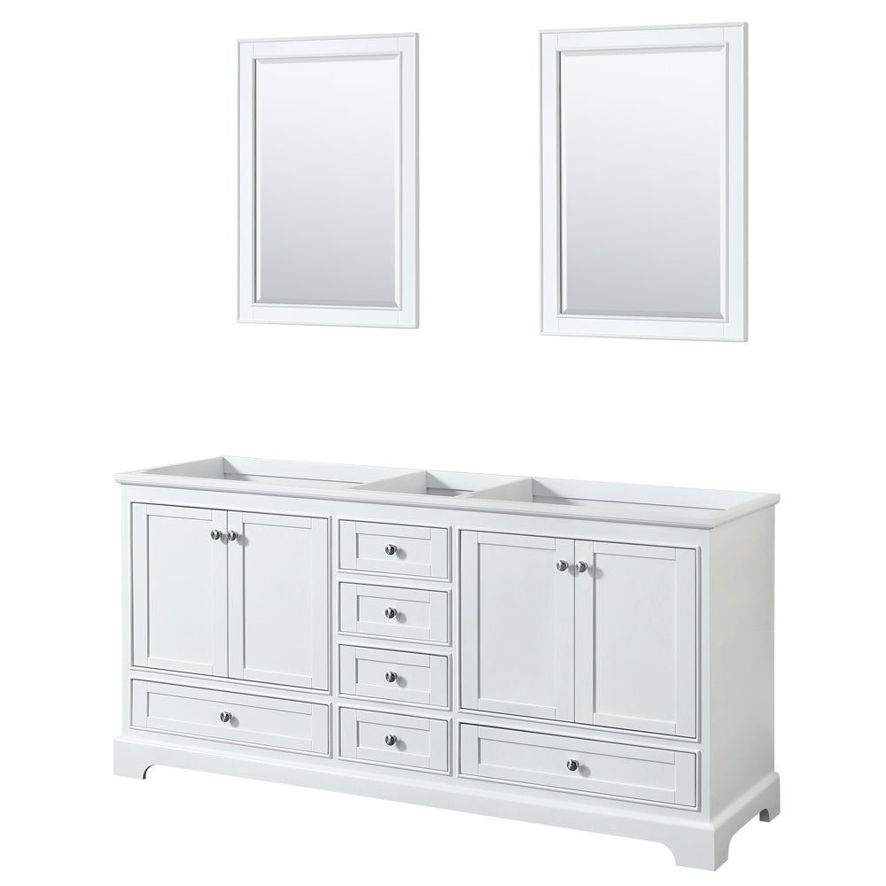 Deborah 72 inch Double Bathroom Vanity in White, No Countertop, No Sinks, and 24 inch Mirrors