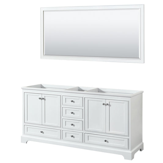 Deborah 72 Inch Double Bathroom Vanity in White, No Countertop, No Sinks, and 70 Inch Mirror