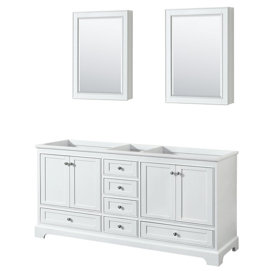 Deborah 72 inch Double Bathroom Vanity in White, No Countertop, No Sinks, and Medicine Cabinets