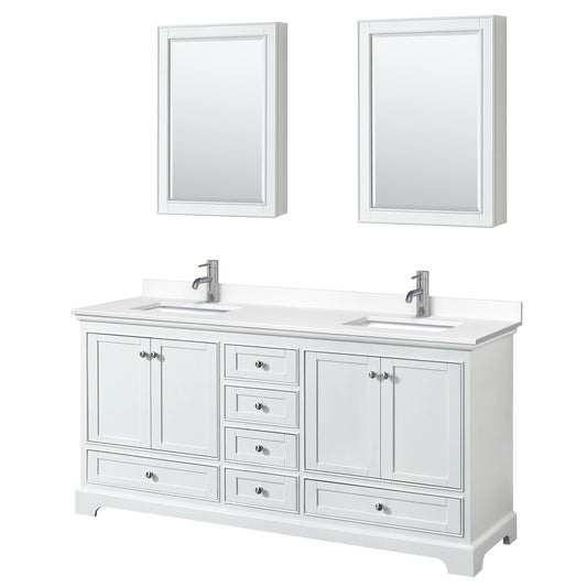 Deborah 72" Double Vanity in White, White Cultured Marble Top, Medicine Cabinets
