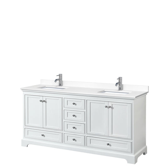 Deborah 72" Double Vanity in White, White Cultured Marble Top, Sinks