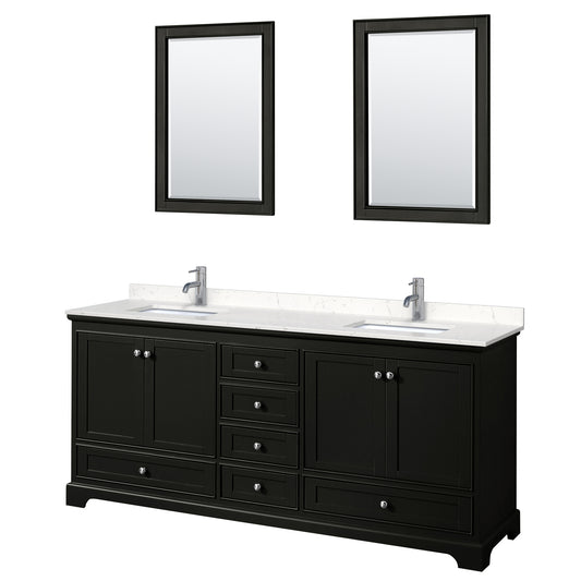 Deborah 80" Double Vanity in Espresso, Carrara Cultured Marble Top, 24" Mirrors