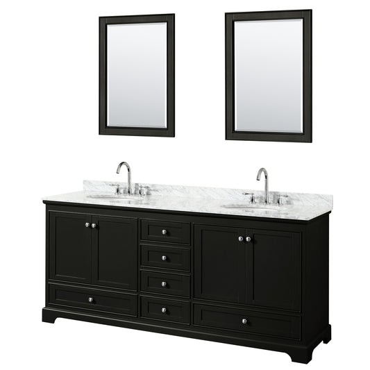 Deborah 80" Double Vanity in Dark Espresso, Top, Oval Sinks, 24" Mirrors